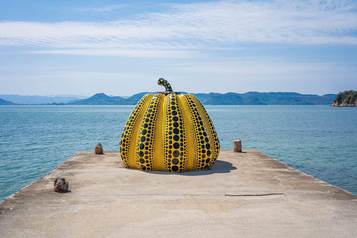 The yellow pumpkin sculpture on Naoshima Art Island in Japan