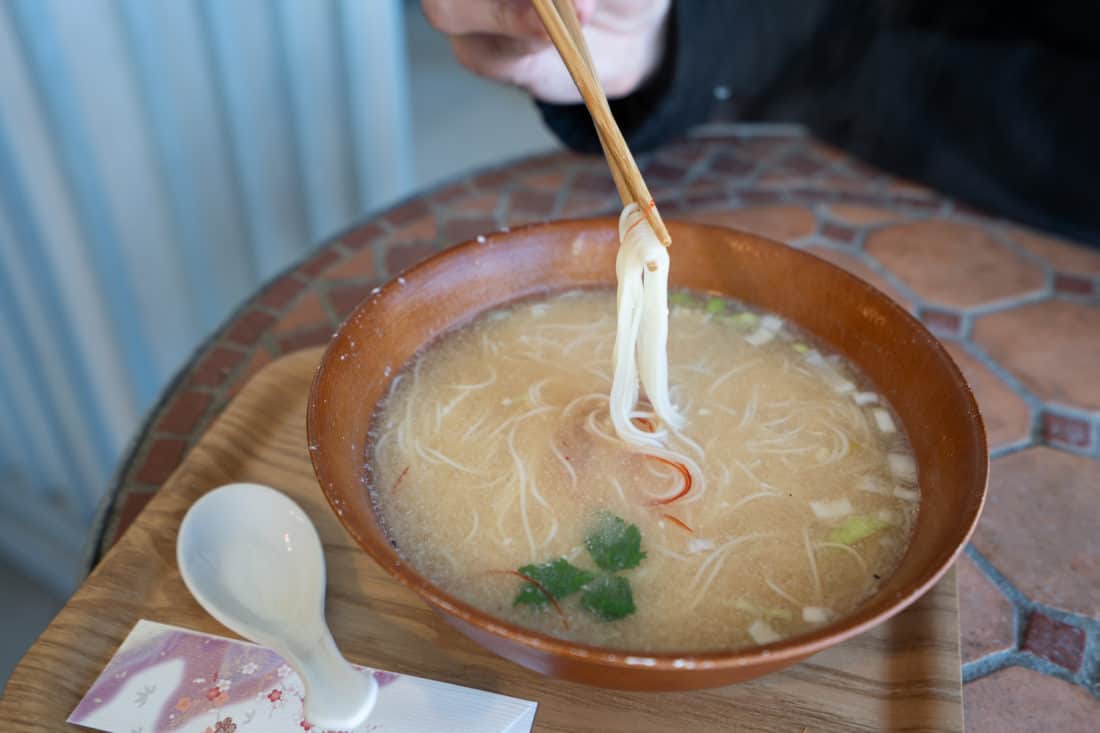 Vegetarian miso somen noodle soup at Peace Kawaguchiko