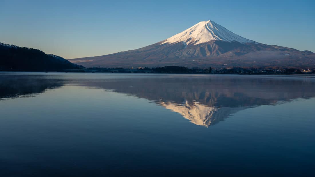 Mount Fuji reflected in Lake Kawaguchiko, Japan