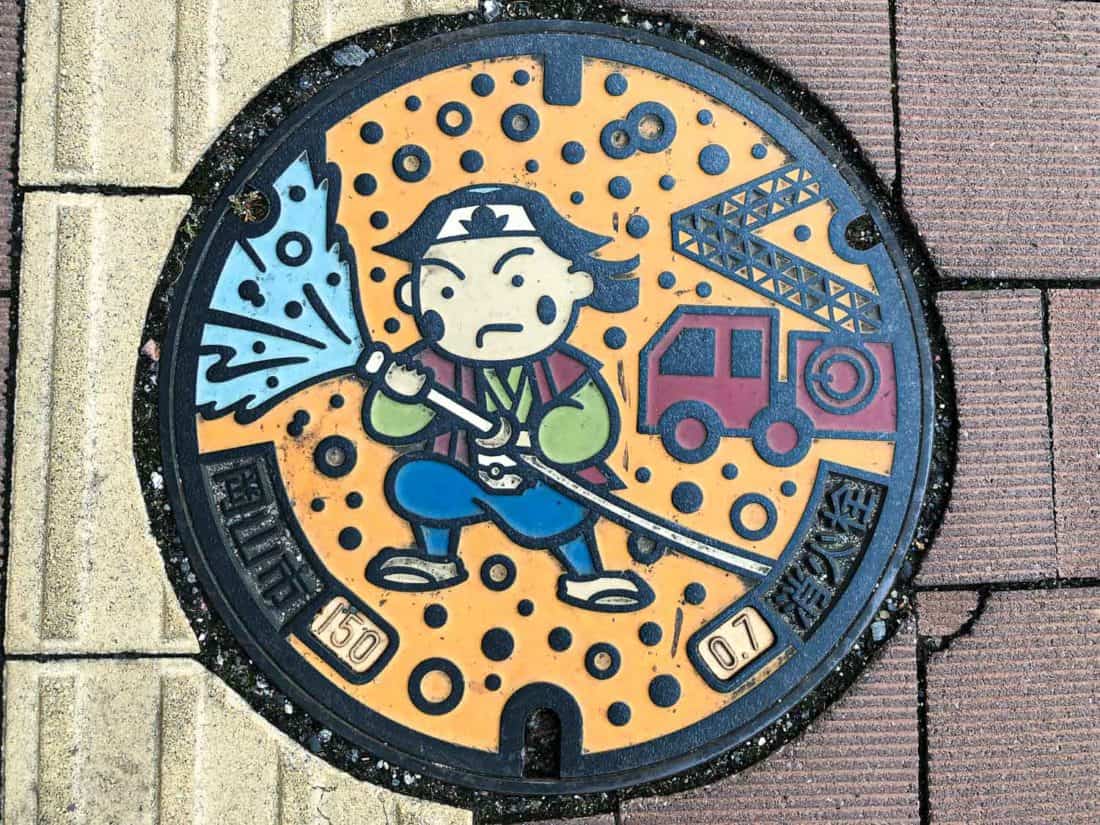 Momotaro manhole cover in Okayama