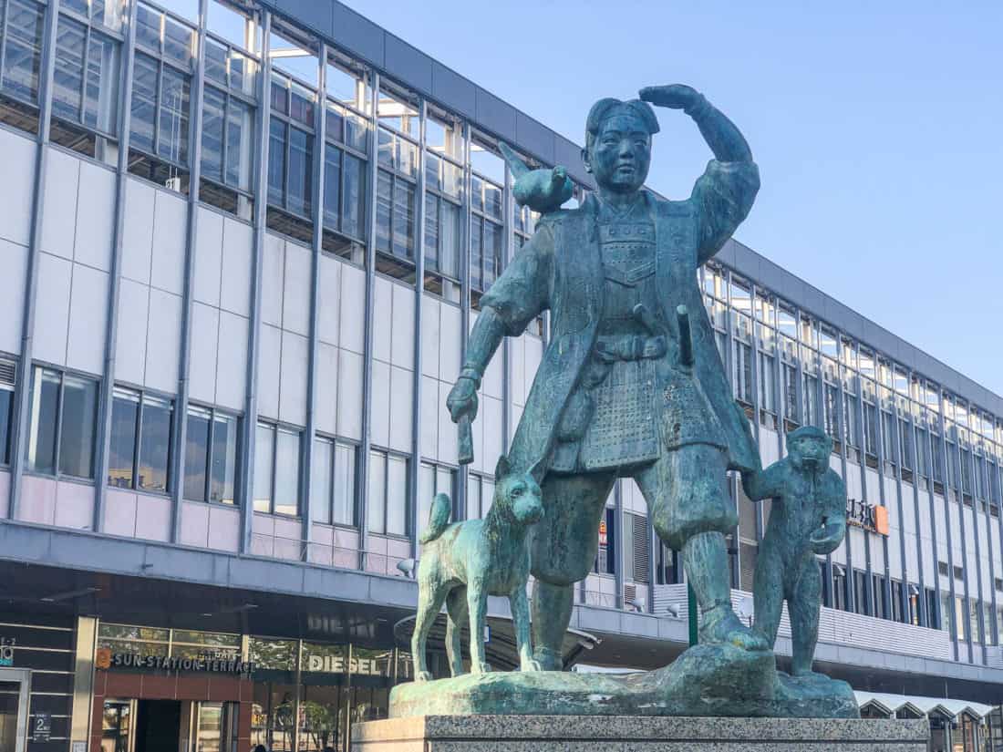 Momotaro statue at Okayama Station