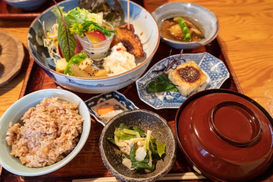 Vegetarian set meal at Yasai-Shokudo Koyama in Okayama Japan