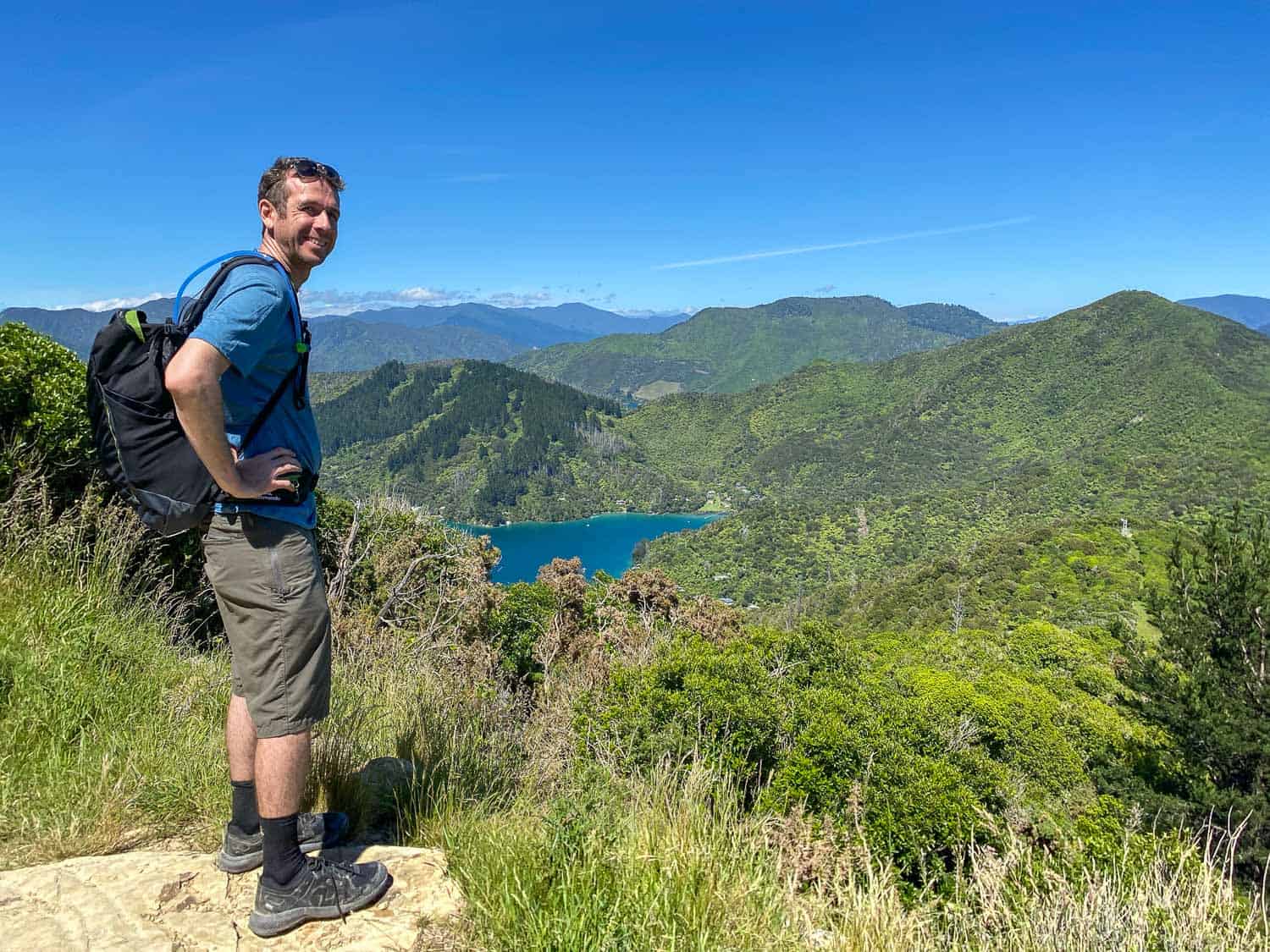 Simon on Day 4 of the Queen Charlotte Track, New Zealand