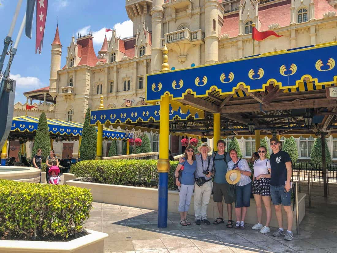 With my family outside the Shrek 4-D ride which takes place inside the Far Far Away Castle in Universal Studios Singapore