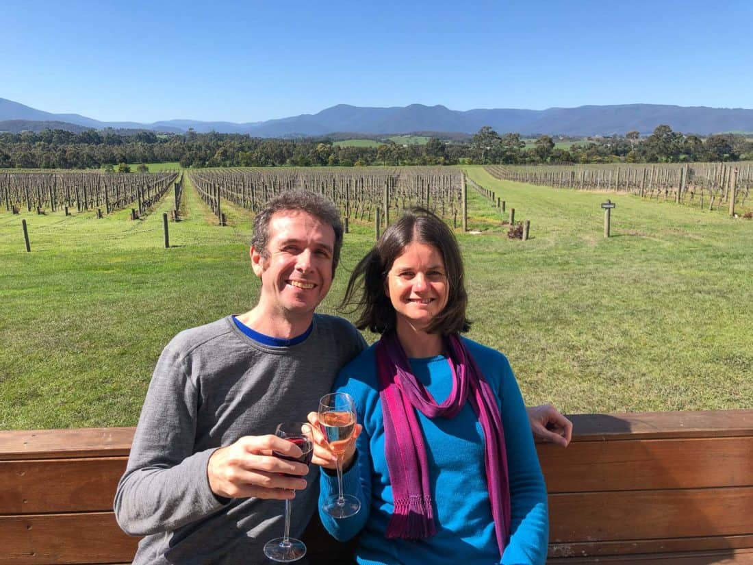 Simon and Erin wine tasting in the Yarra Valley