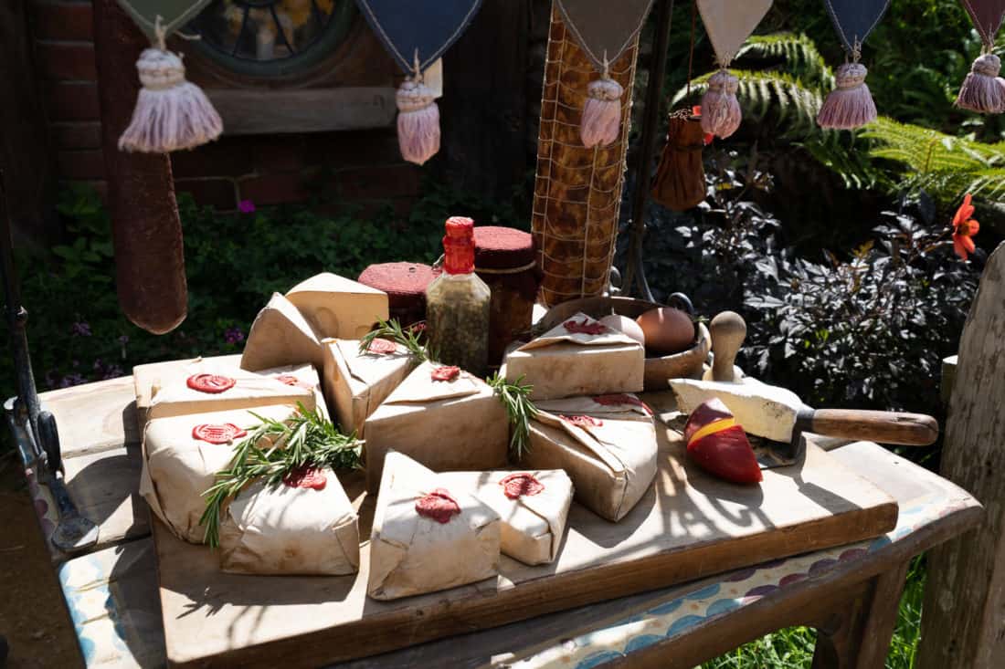 Cheese outside a hobbit hole at the Hobbiton Movie Set, Matamata, New Zealand