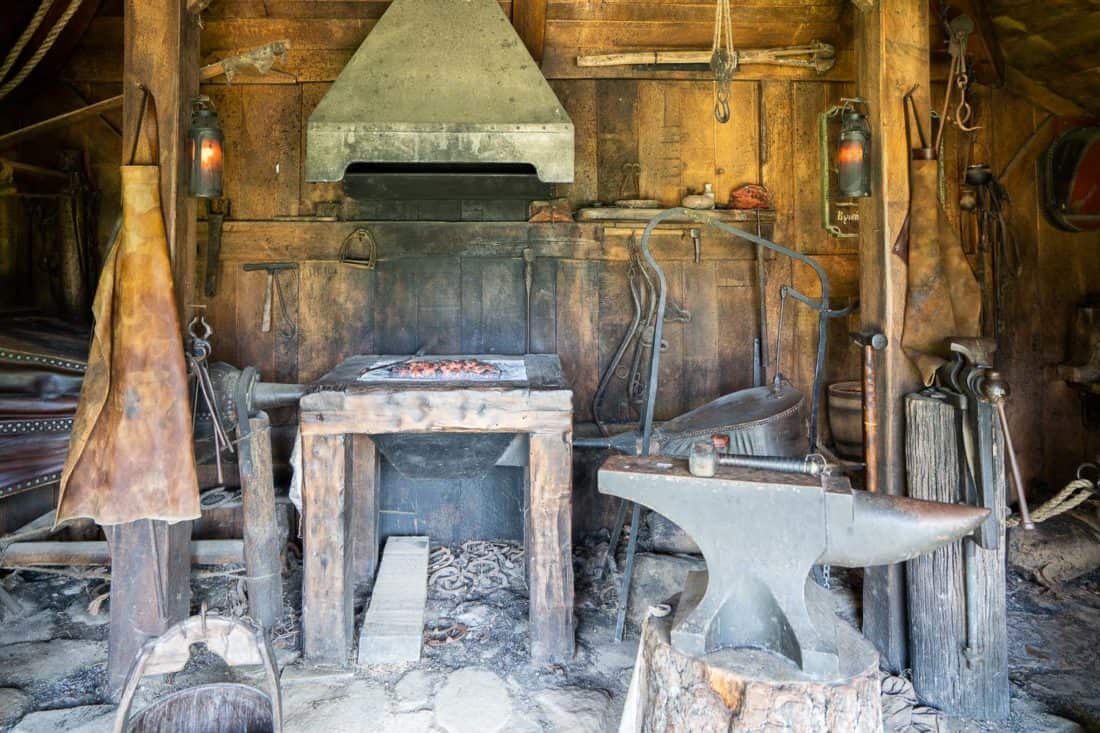 The blacksmiths at the Green Dragon Inn in Hobbiton village, New Zealand