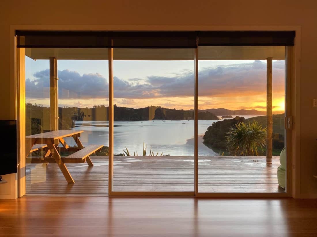 Sunset in our Airbnb in the Bay of Islands, New Zealand