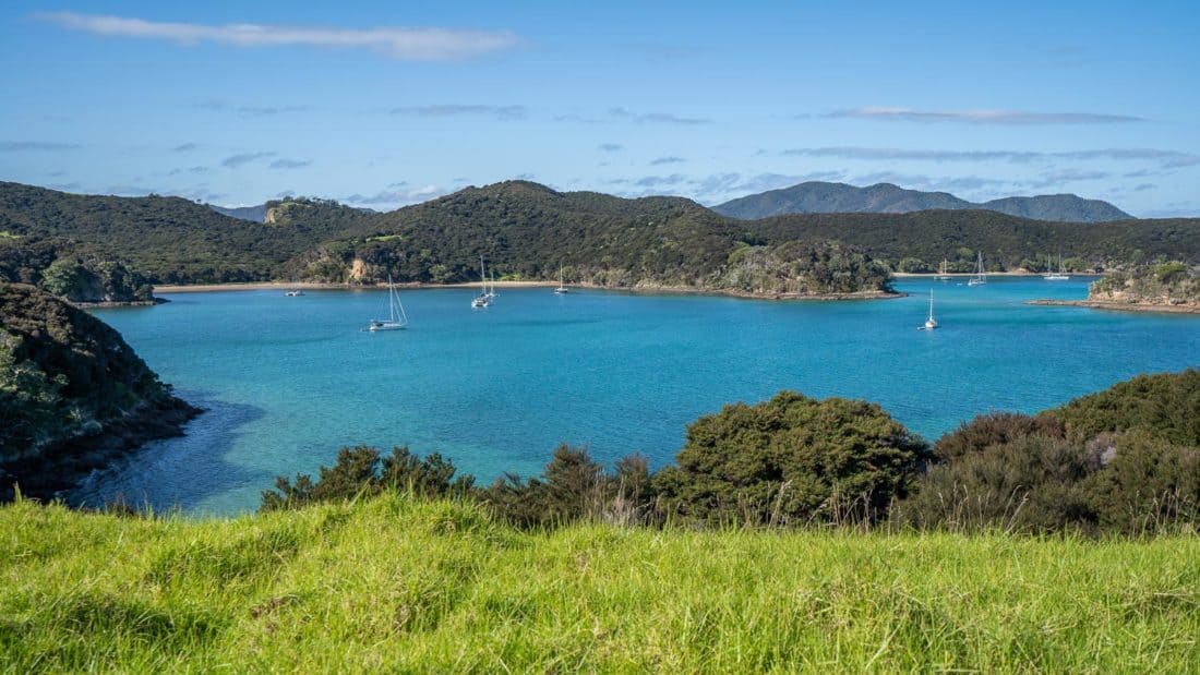 Yachts anchored at Entico Bay and Paradise Bay on Urupukapuka Island 