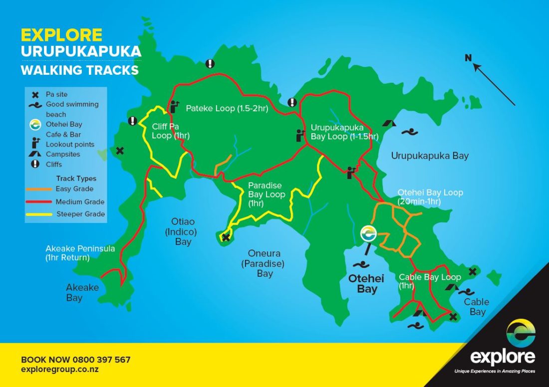 Urupukapuka Island walks map from Explore