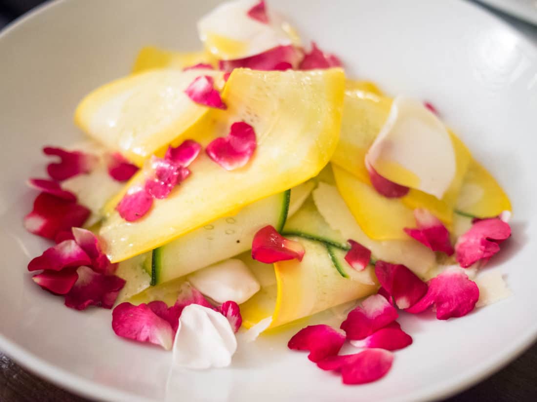 A simple but beautiful raw zucchini salad at Il Frantoio, Puglia