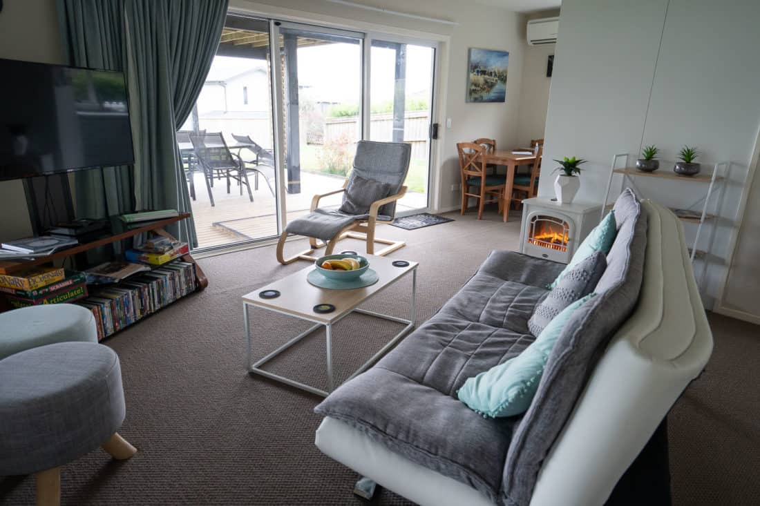 Living room in our Taupo Airbnb, North Island, New Zealand