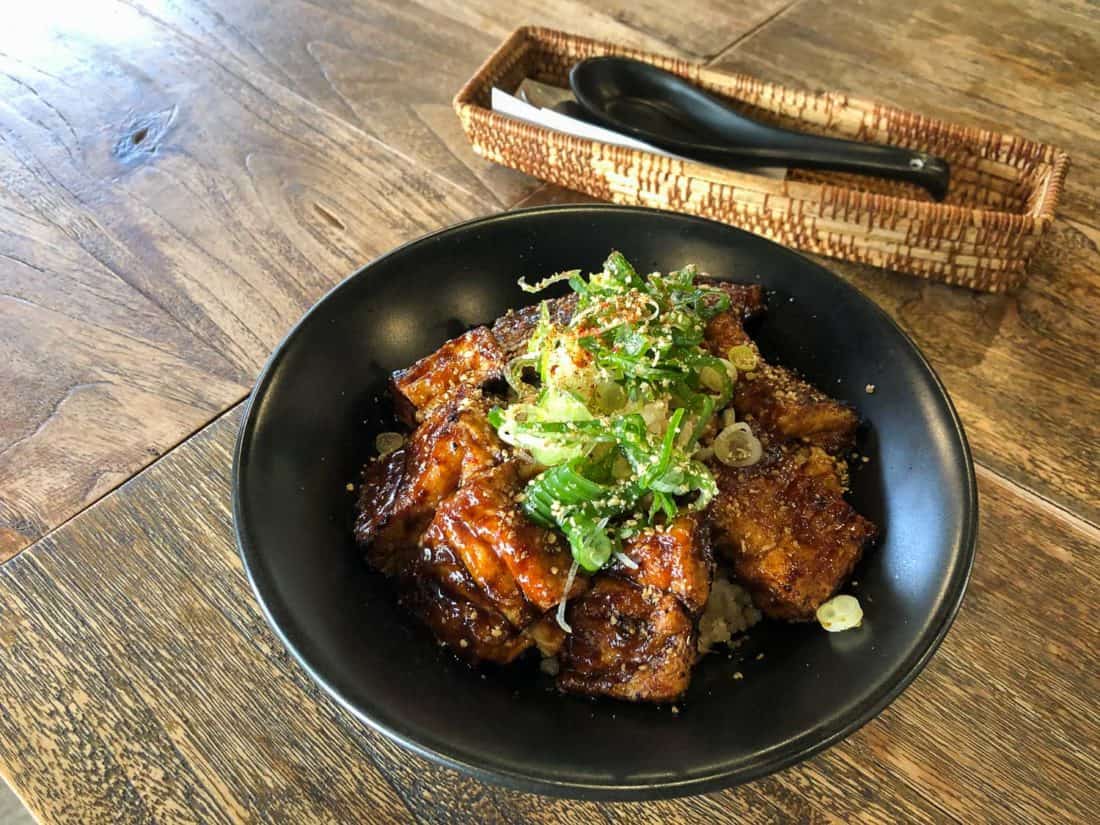 BBQ tofu rice bowl at Vegans Cafe in Kyoto