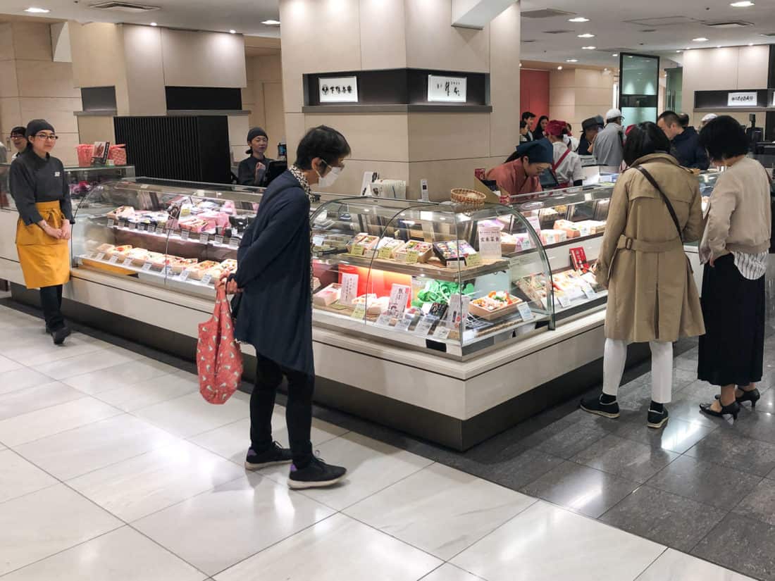 The Masumoto stall on the B1 floor of Isetan Shinjuku which sells vegan bento boxes, Tokyo, Japan