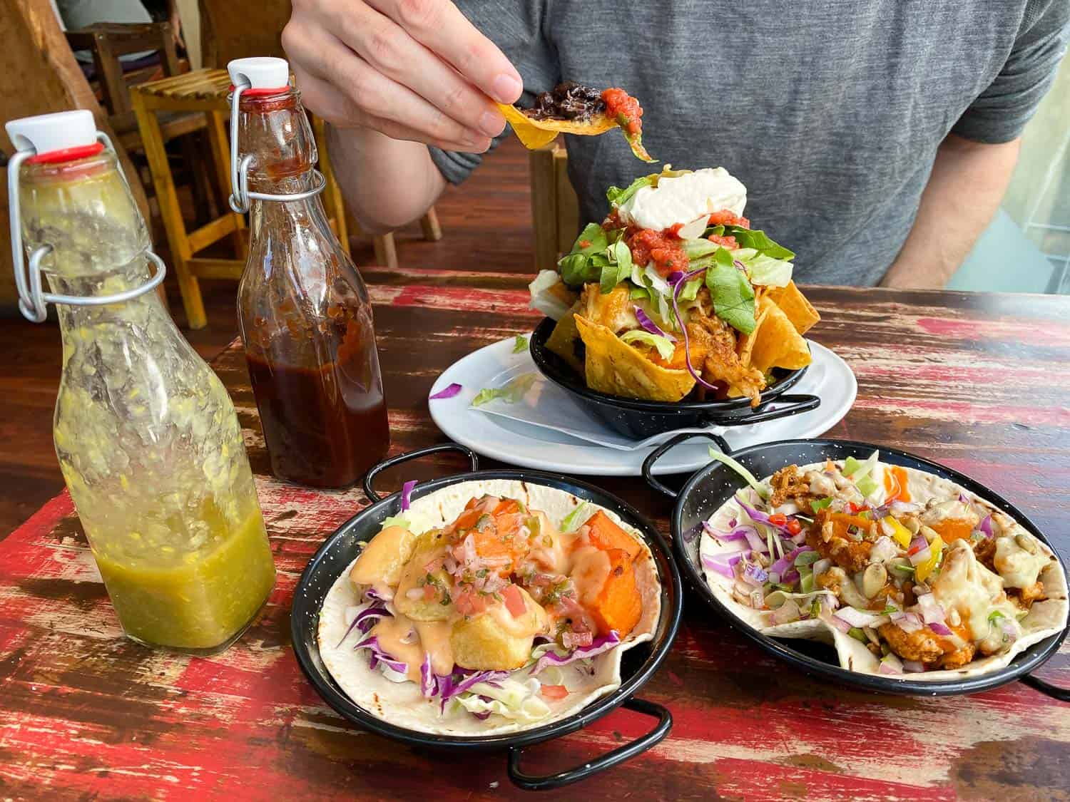 Nachos and veggie tacos at Amigos Mexican Grill, Wanaka, New Zealand