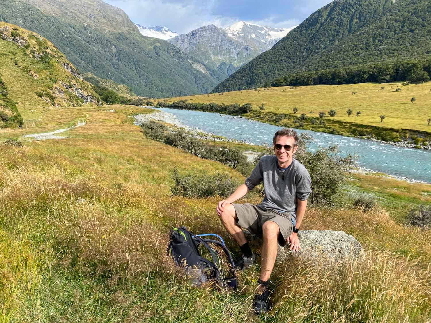 Simon on a hike in Mount Aspiring National Park