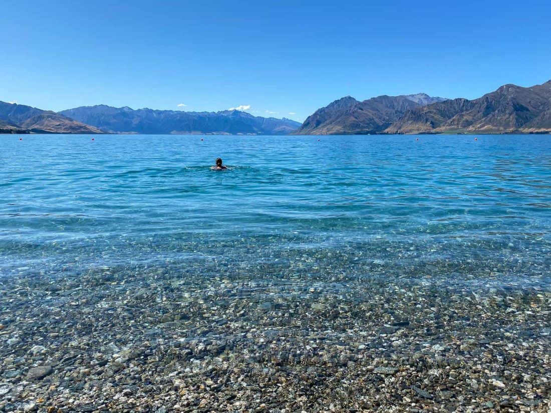 Swimming in Lake Hawea, New Zealand