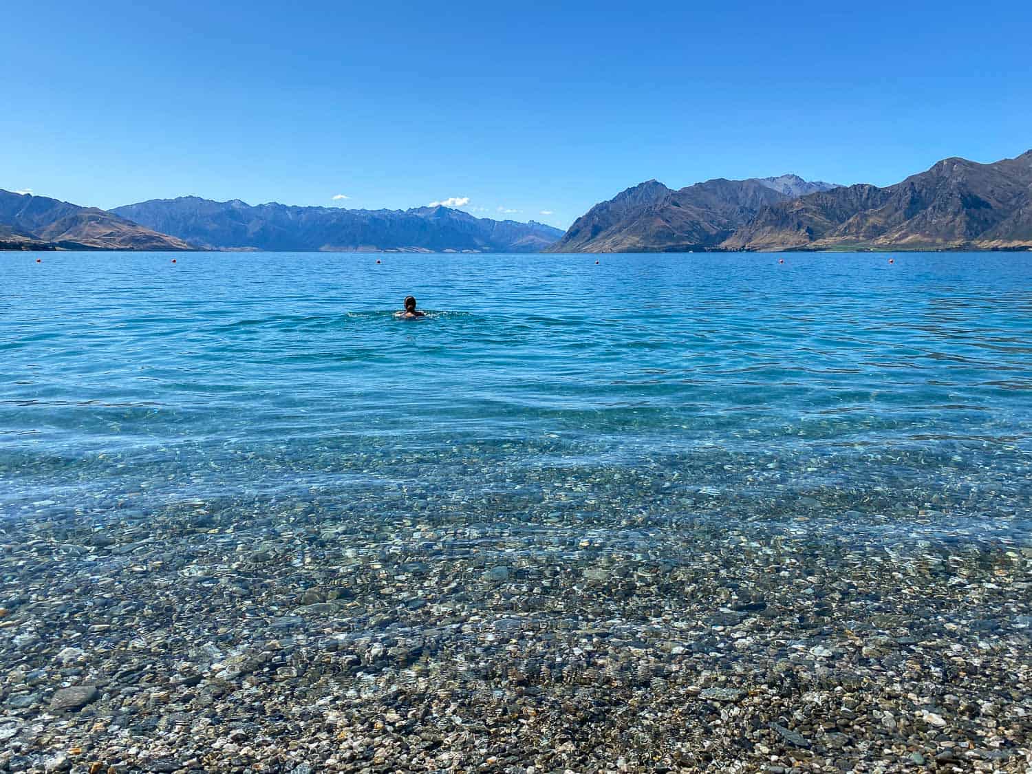 Swimming in Lake Hawea, Wanaka, New Zealand