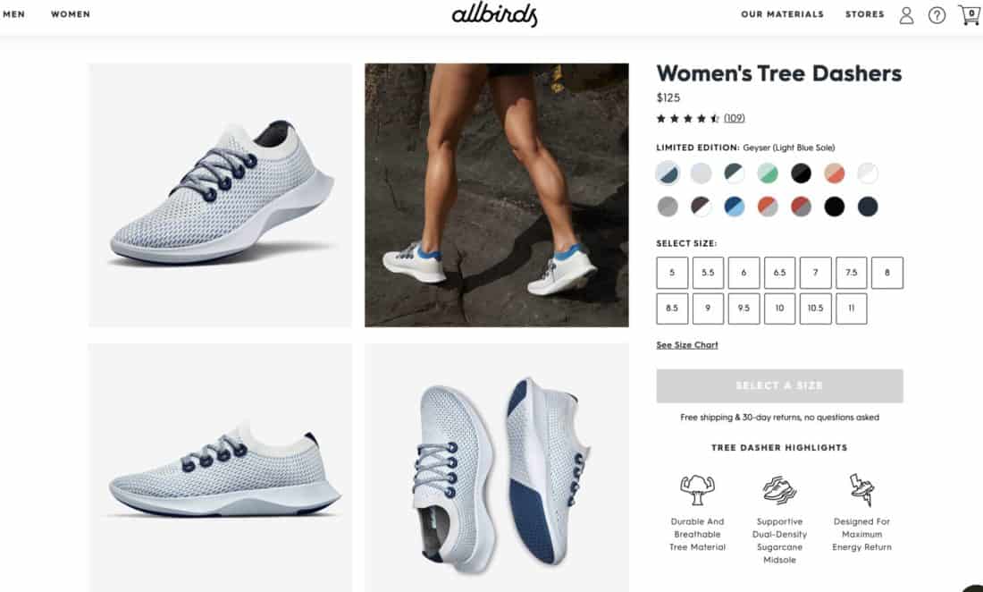 Allbirds Tree Dashers on the Allbirds website