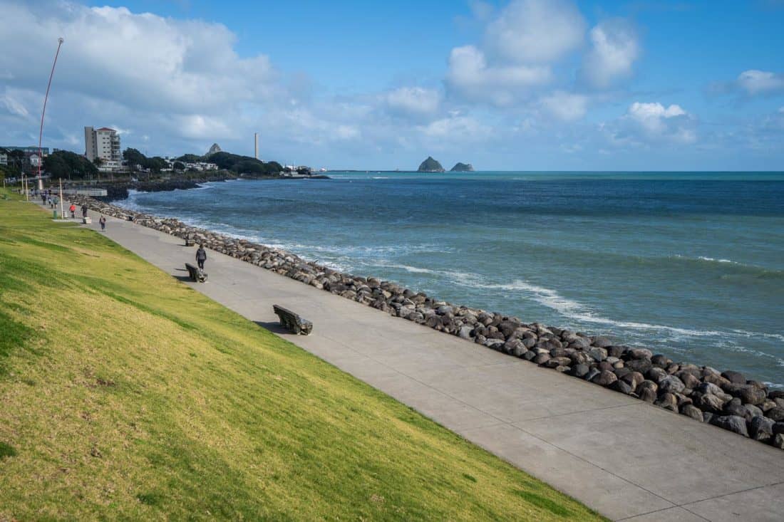 The Len Lye Wind Wand on the New Plymouth Coastal Walkway in Taranaki, New Zealand