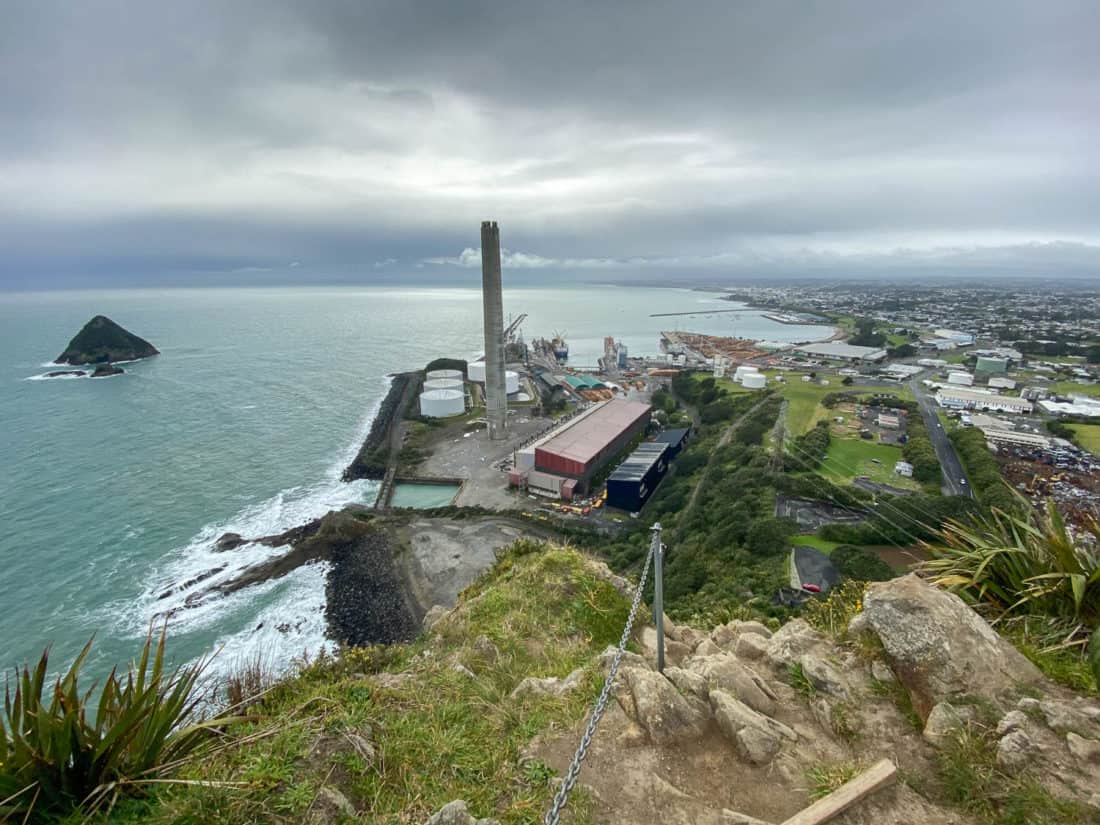 The view of New Plymouth port from the top of Paritutu Rock