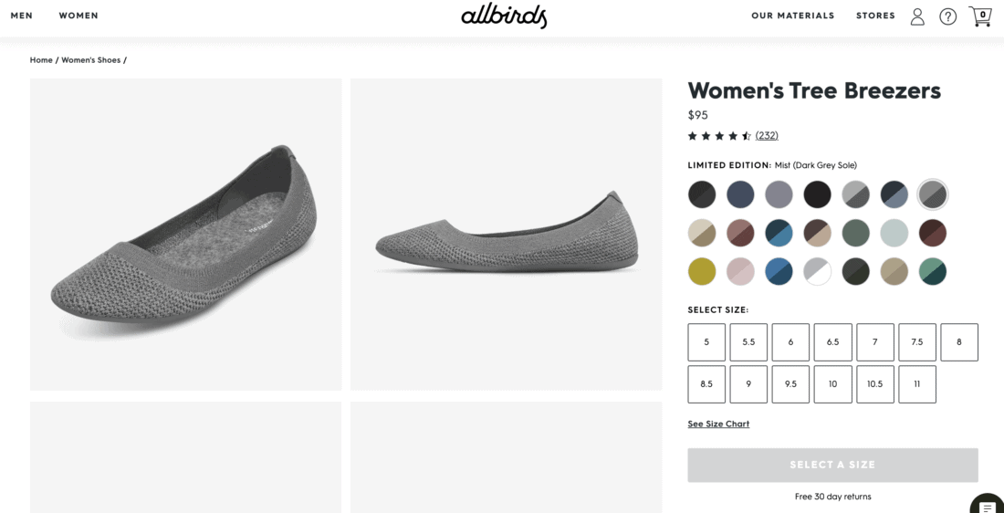 Allbirds Tree Breezers women's flats on Allbirds website