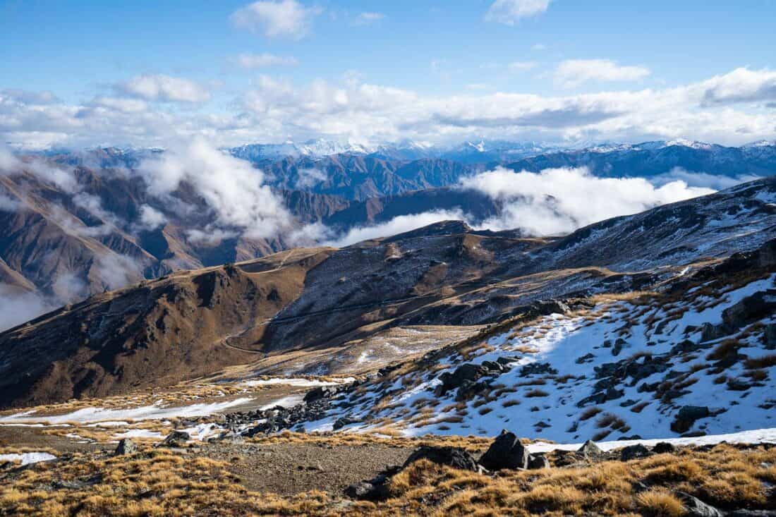 View from top of Cardrona ski resort gondola in early winter