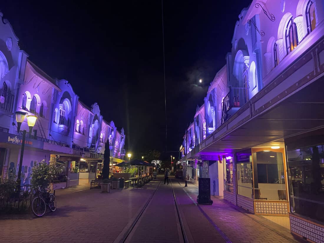 New Regent Street in Christchurch lit up at night