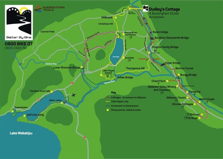 Gibbston Valley wineries map including bike trail from Arrowtown