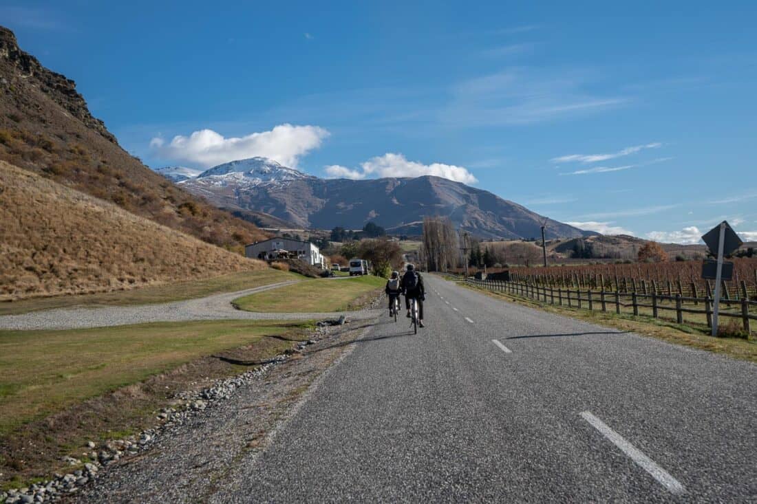 Cycling to Mt Rosa winery in the Gibbston Valley, Central Otago