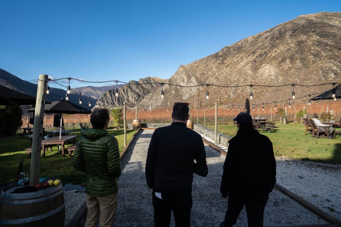 Playing petanque at Brennan, one of the best Gibbston Valley wineries