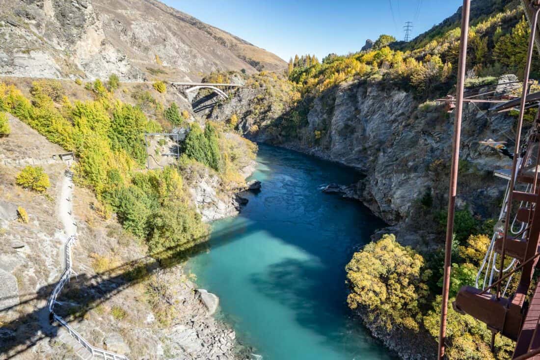 The Kawarau Suspension Bridge for bungy jumping in autumn