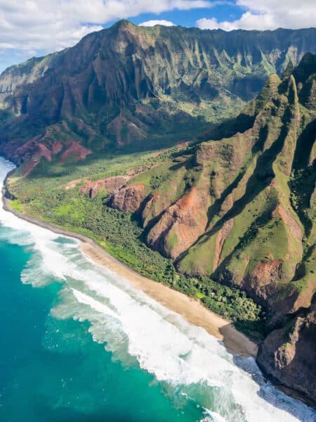 A beach on the Napali coast on Kauai on a doors off helicopter tour with Jack Harter