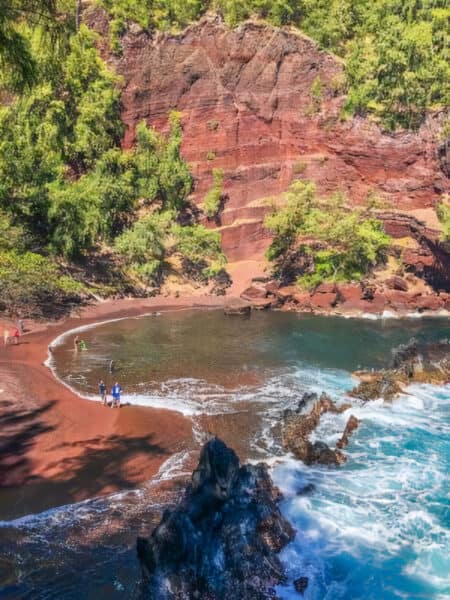 The red sand beach in Hana on Maui