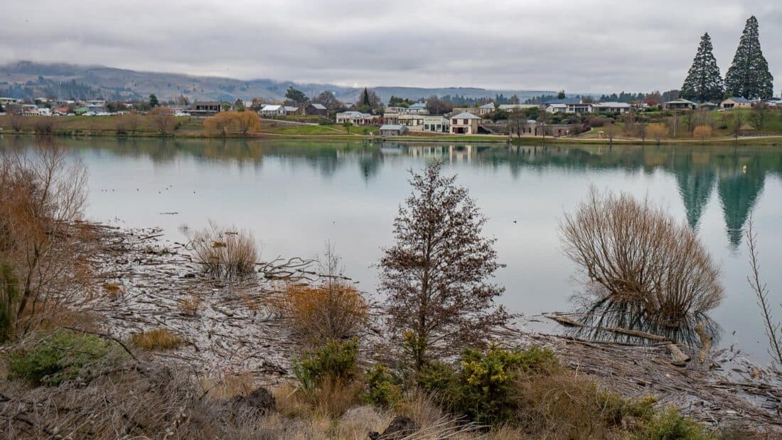 Looking back to the Cromwell Historic Precinct on the Lake Dunstan bike track