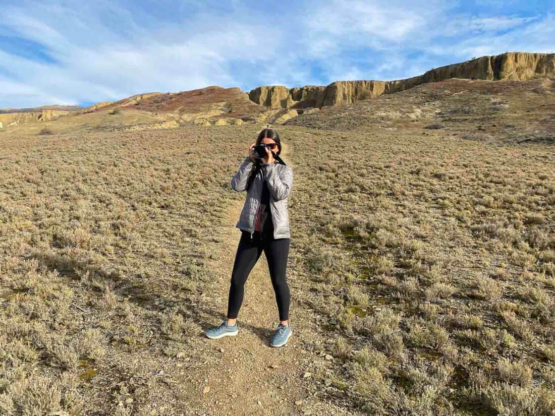 Wearing Allbirds Mizzles on Bannockburn Sluicings Trail in New Zealand