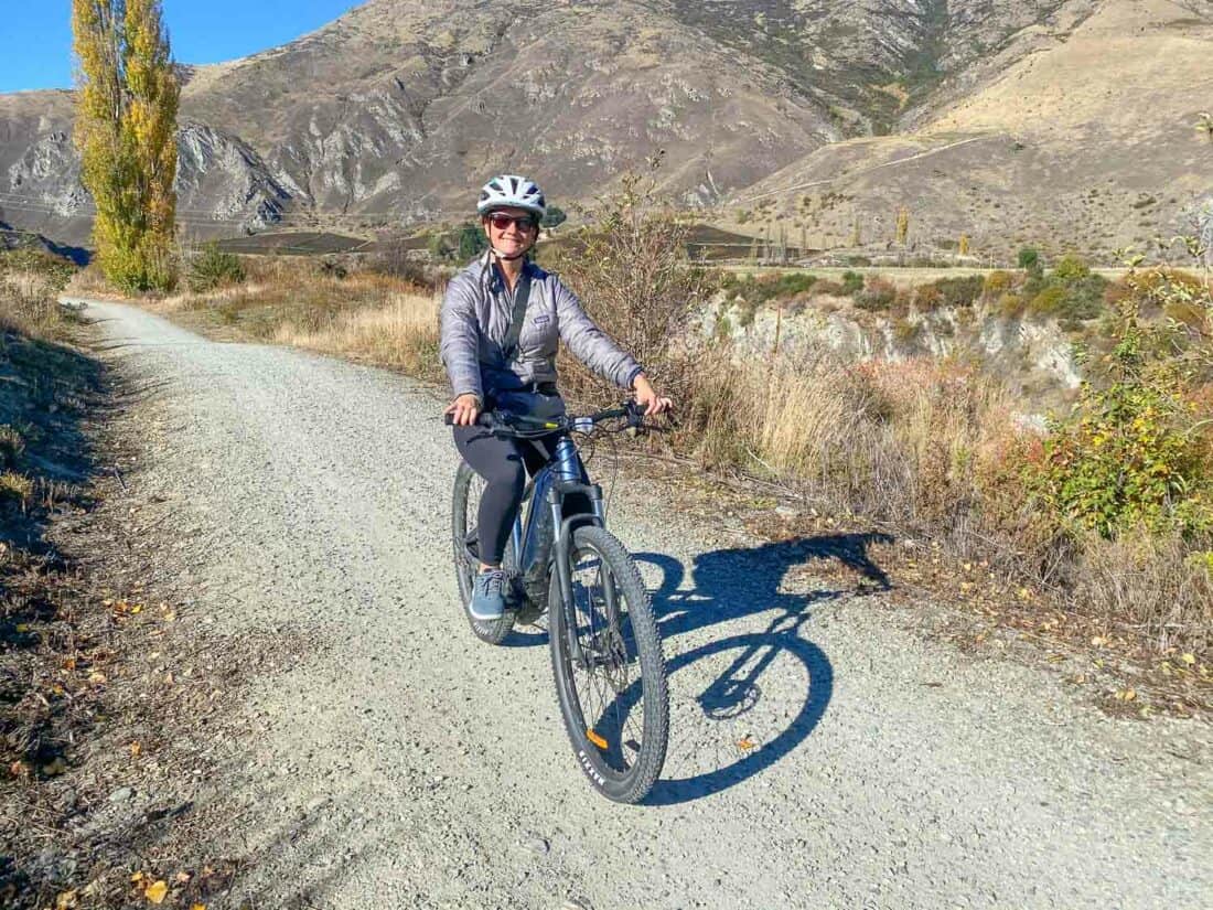 Cycling the Gibbston Valley Trail in my Allbirds Wool Runner Mizzles 
