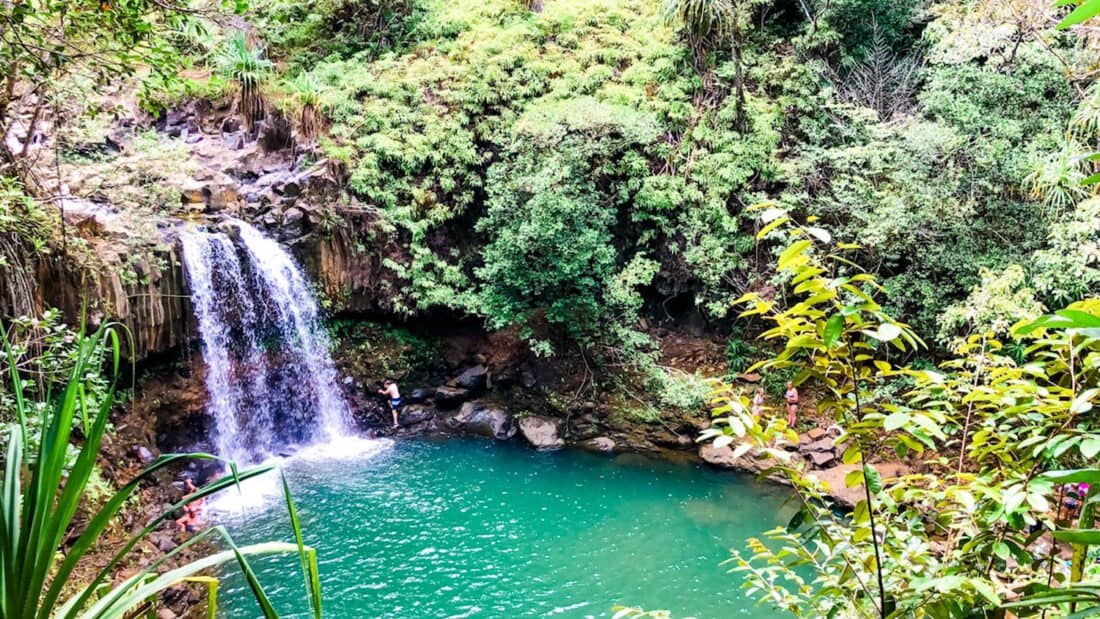 Jumping into the pools at Twin Falls, Maui, Hawaii, USA