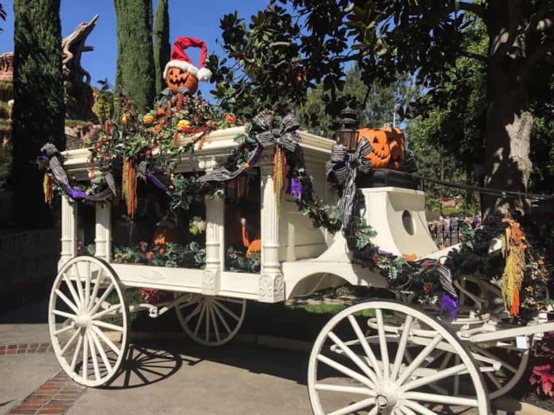 Haunted Mansion carriage dressed up for Halloween at Disneyland California