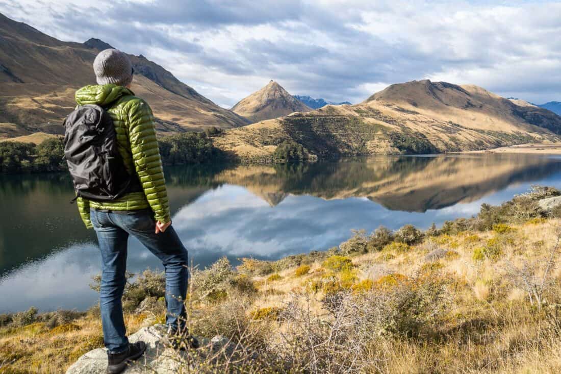 Hiker at Moke Lake near Queenstown