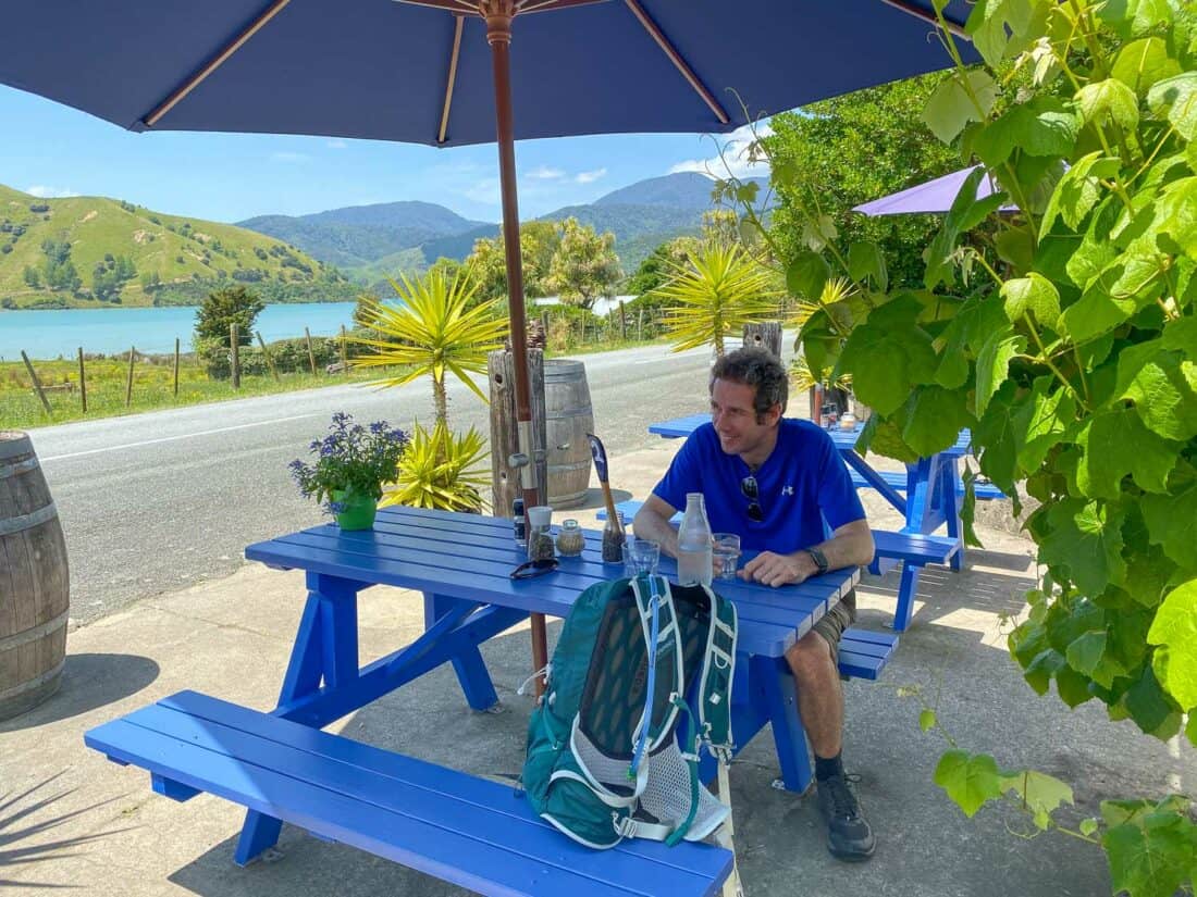 Outside seating at Cable Bay Cafe near Nelson New Zealand