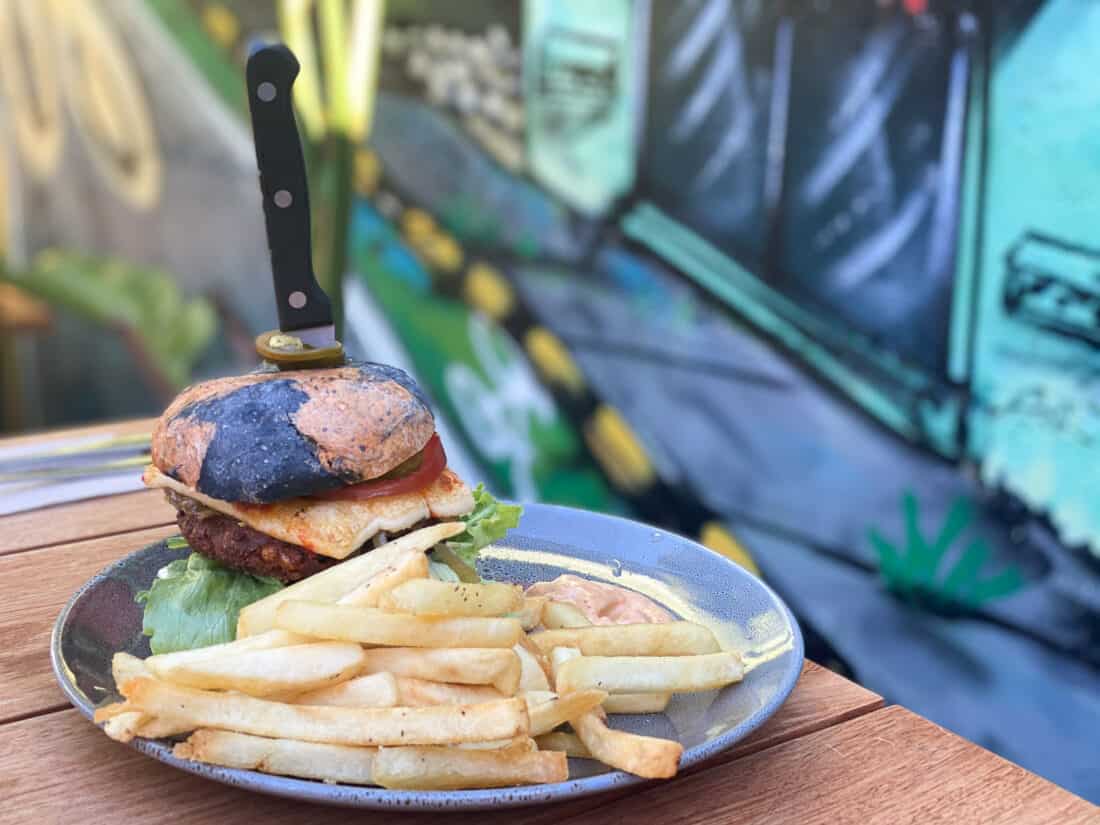 Burger at East St Cafe in Nelson, New Zealand