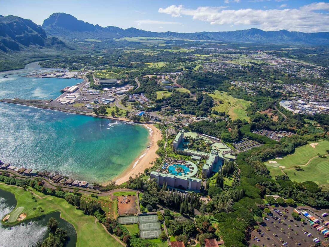 Kalapaki Beach from above in Kauai