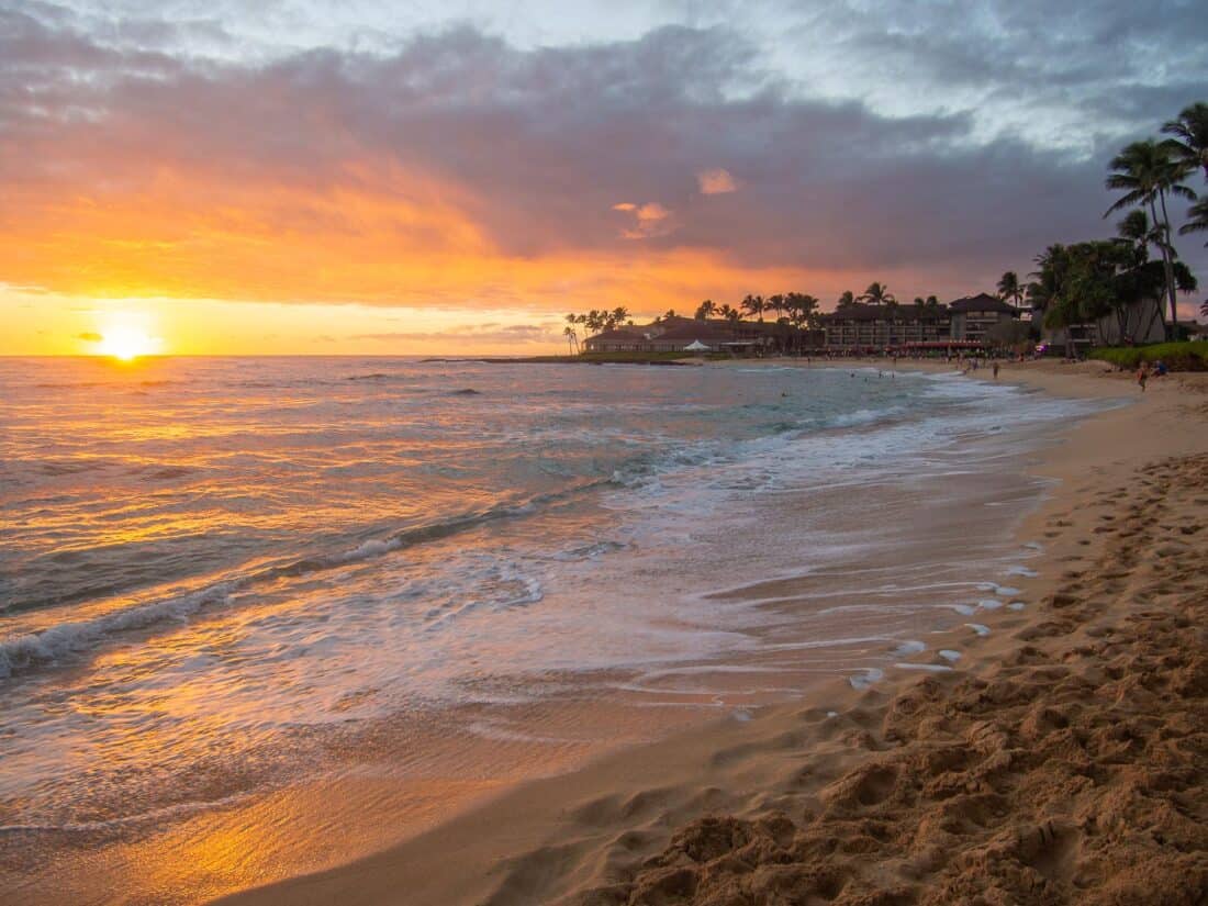 Sunset over Kiahuna Beach on Kauai