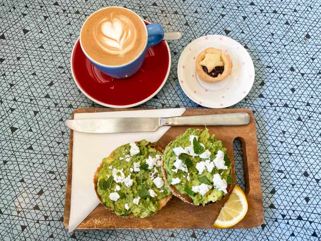 Avocado smash bagels at Red Art Gallery Cafe in Nelson, New Zealand