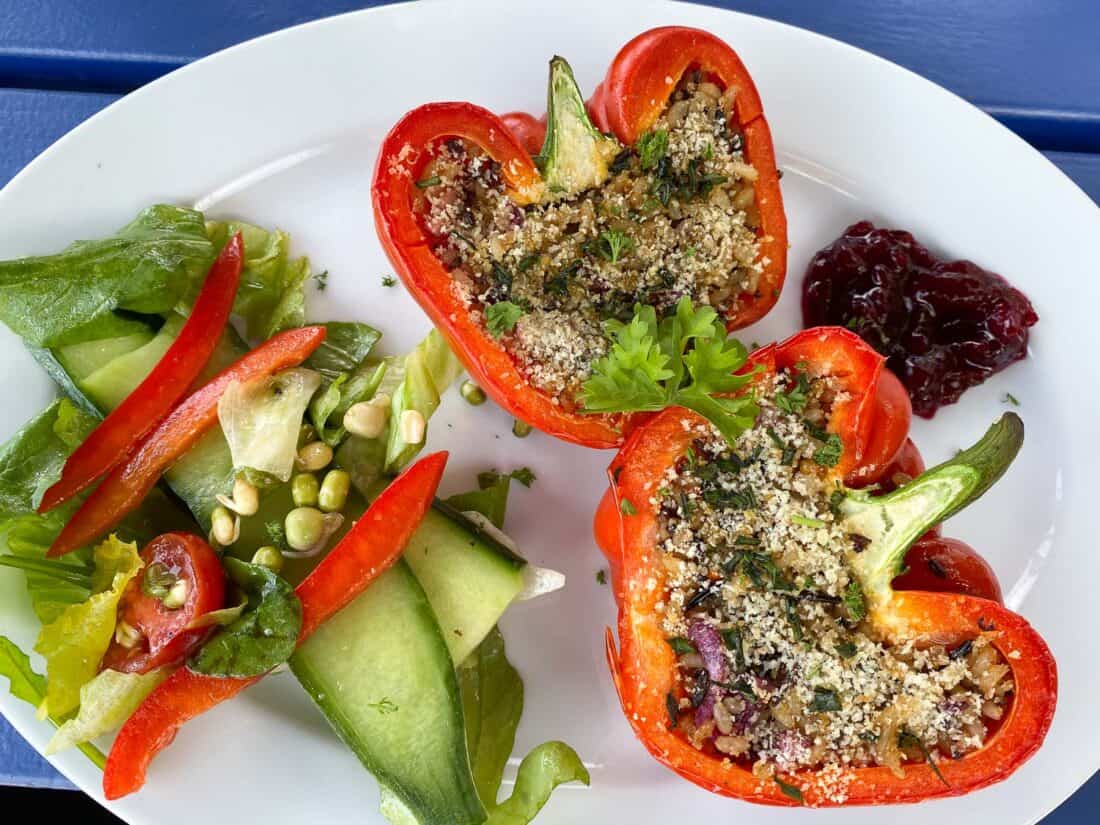 Stuffed peppers at Cable Bay Cafe in Nelson, New Zealand