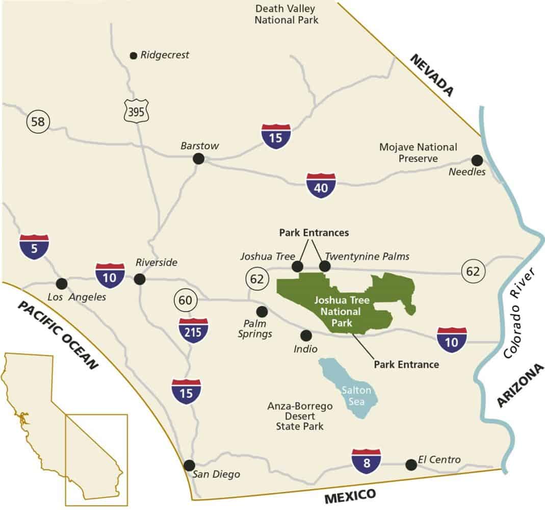 Joshua Tree National Park map with entrances
