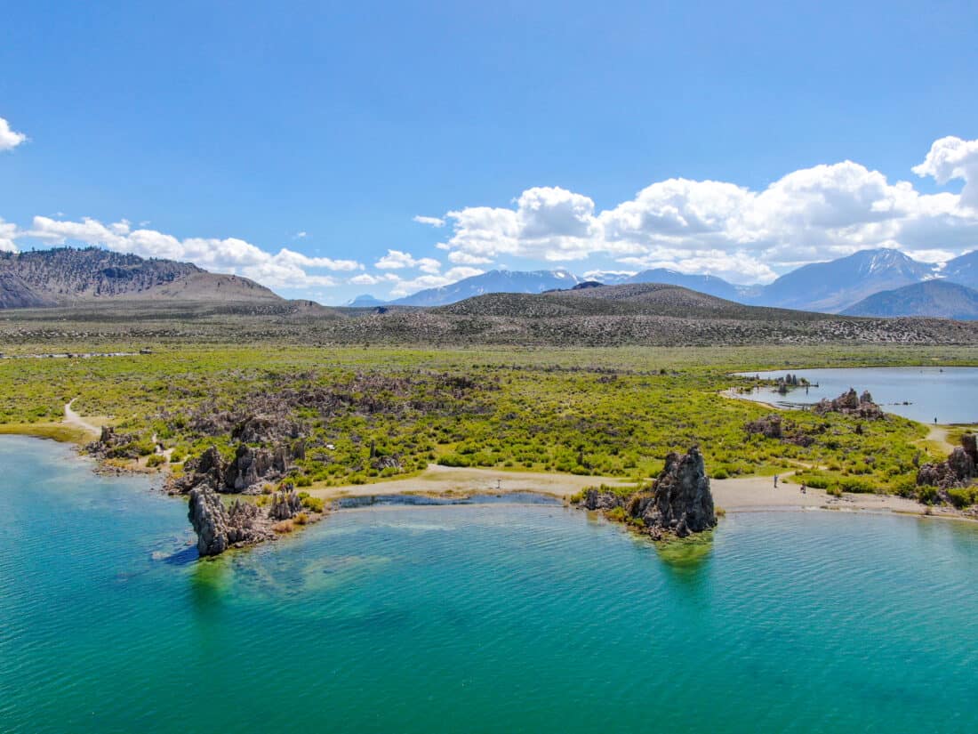 Aerial view of Mono Lake in California in summer