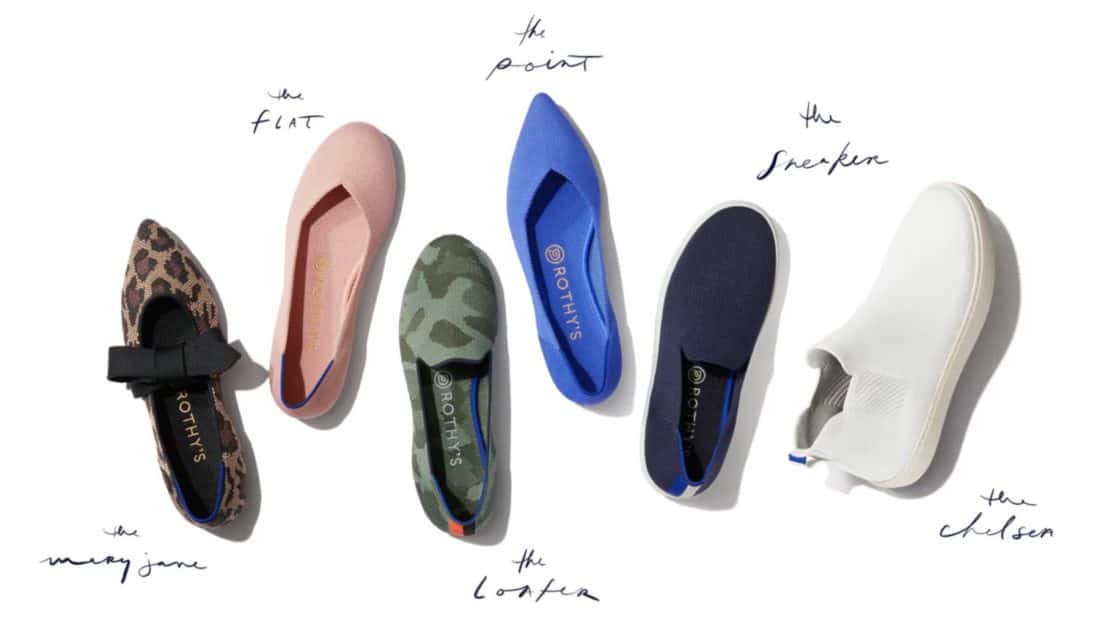 The six Rothy's styles - flat, point, loafer, sneaker, chelsea and mary jane