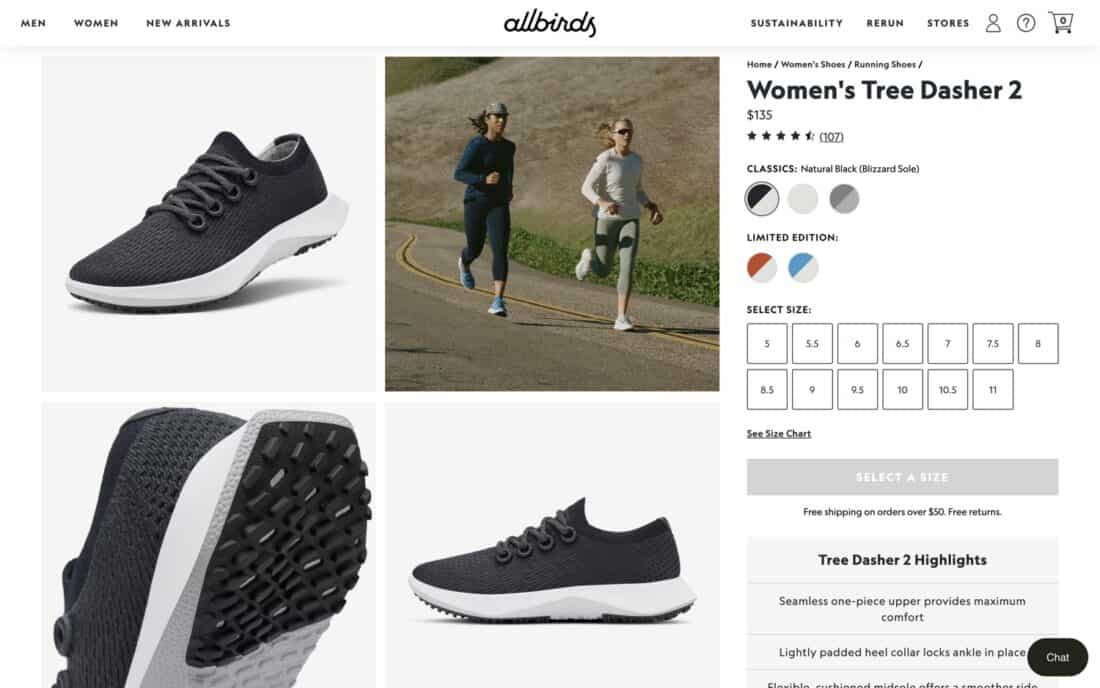 Allbirds Tree Dasher 2 on Allbirds website